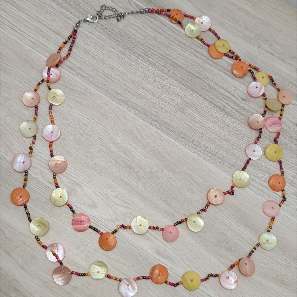 Vintage Style Beaded Necklace Resin Disc Multicolor Boho Summer 16.5"